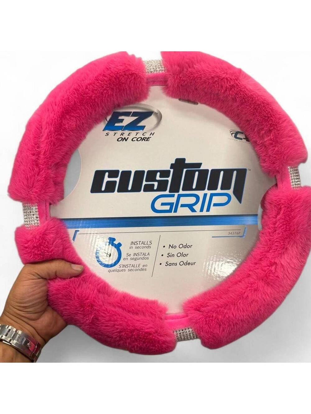 Grip EZStretch Plush Pink Steering Wheel Cover w Rhinestones